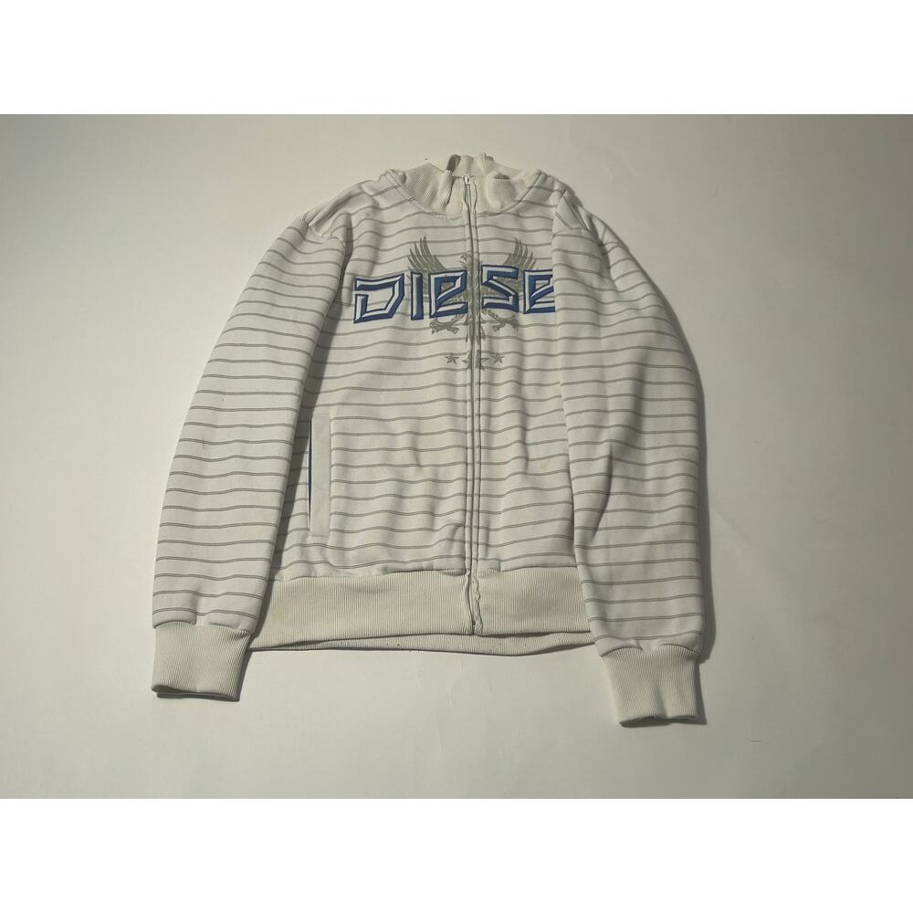 Vintage Diesel Jacket – White & Blue Striped, Size Large